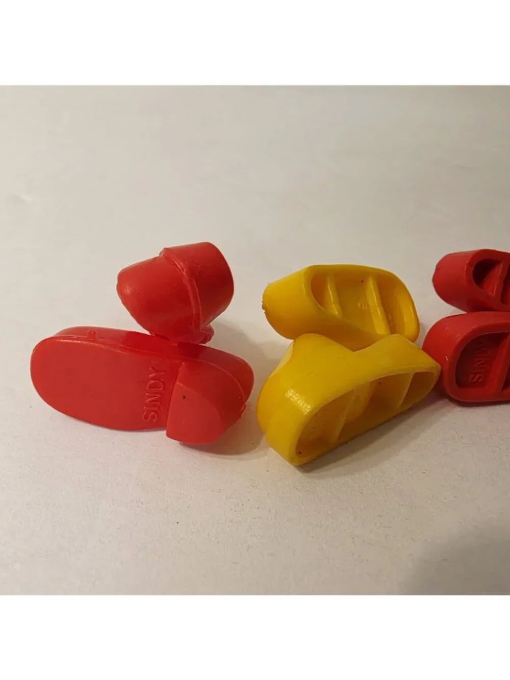 3 Pair Vtg Marx Sindy Doll 2 Red 1 Yellow Shoes Slip on Mules Clogs Slippers